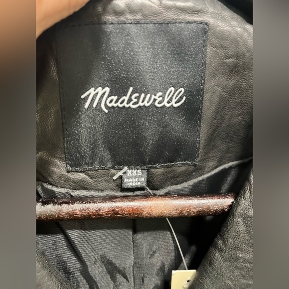 Madewell The Washed Leather Motorcycle Jacket in true black buttery soft XXS NEW - Picture 3 of 17